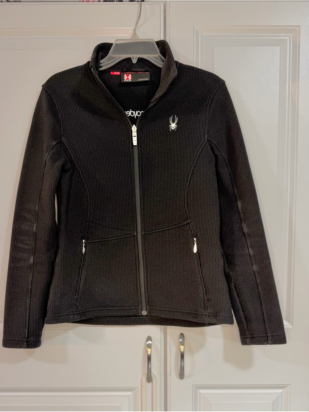 Spyder Black Full-Zip Ribbed Fleece Bomber Jacket